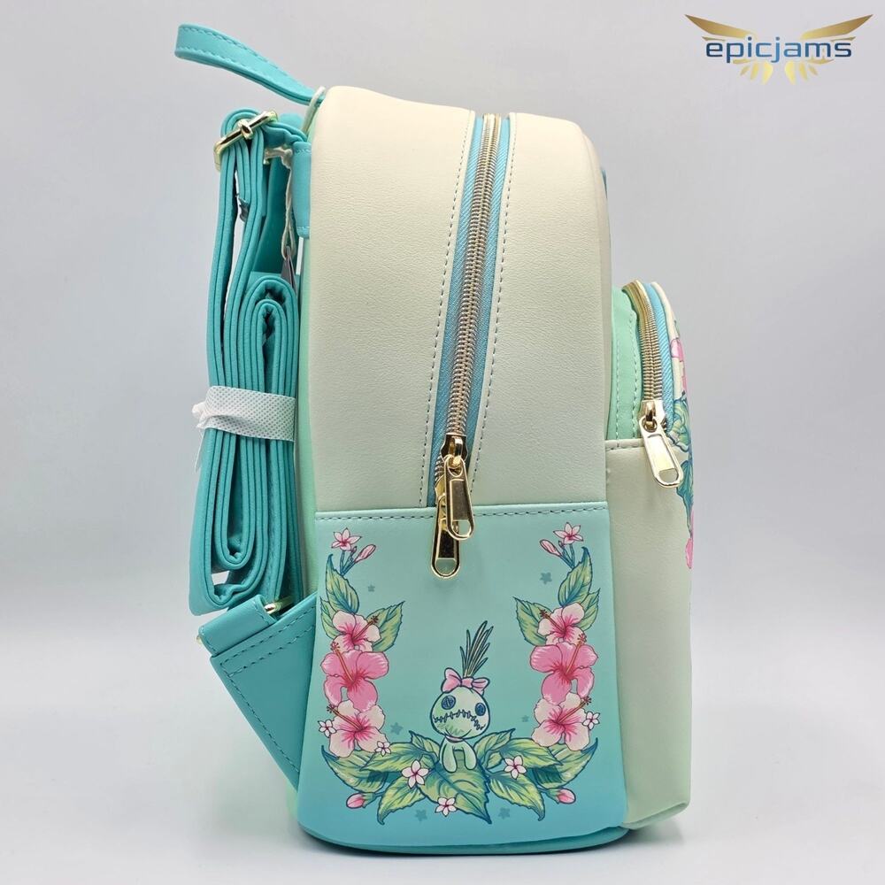 Loungefly Disney Lilo & Stitch Floral Mint Green Mini Backpack New - Picture 3 of 6